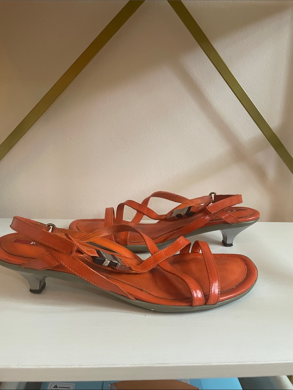 Prada Orange Leather Cross-Strap Sandals - Picture 2 of 3